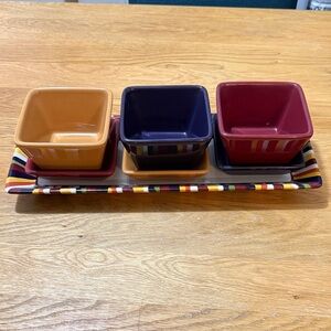 Pampered Chef Colorful Square Bowl Trio with Tray